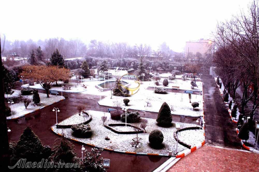 Yard of three star Golestan Hotel in Mashhad| Alaedin Travel